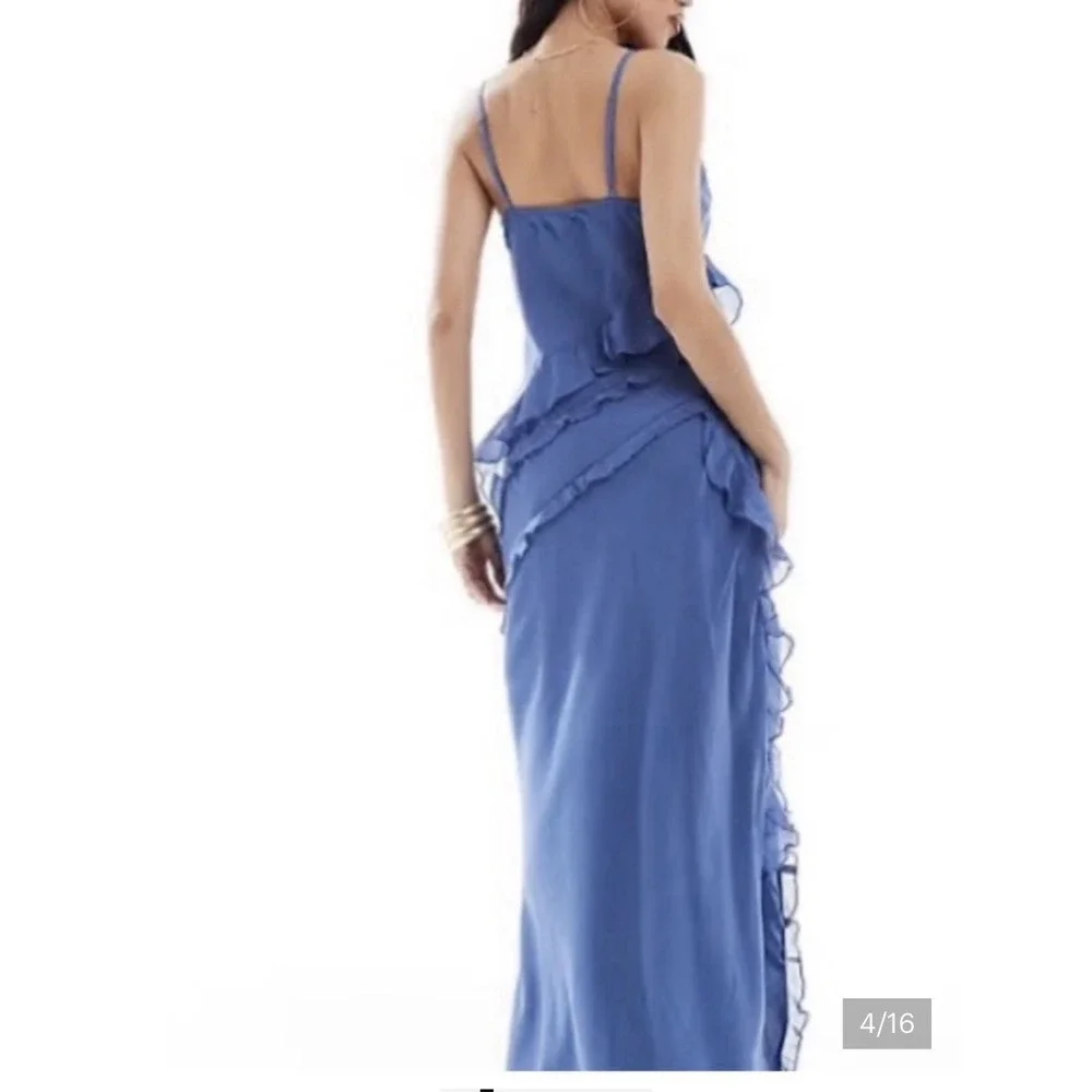 Abercrombie And Fitch Silk Maxi Dress Ruffles Blue NWT Sz S Fairy Boho Coquette